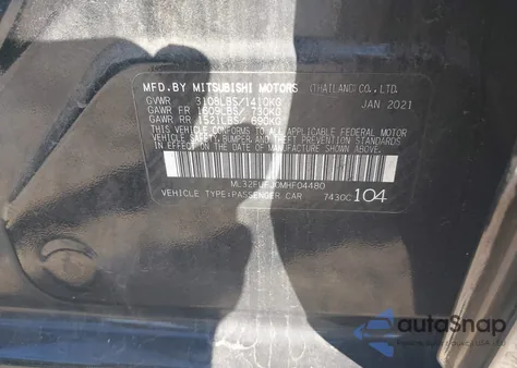 2021 Mitsubishi Mirage G4 Carbonite Edition/Es/Le из США, поврежденный, VIN ML32FUFJ0MHF04480